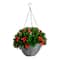 24in. Pre-Lit UV Resistant Artificial Red Tip Photinia & Gold Berries Christmas Hanging Basket with 34 Warm White LED Lights (Indoor/Outdoor)